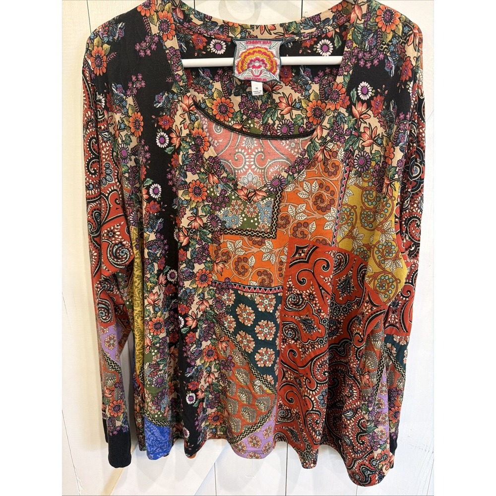 Johnny Was Womens Size XL Moa Favorite Paisley V Neck Tee Long Sleeve Top
